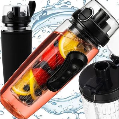 Trinkflasche Trizand 1 L mit Fruchteinsatz und Schutzhülle transparent/schwarz