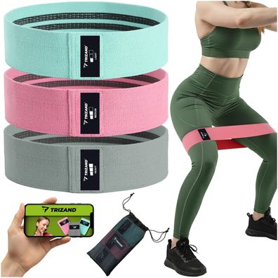 Fitnessbänder Trizand 3er Set Textil Widerstandsbänder 8-31 kg mit QR-Trainingsplan