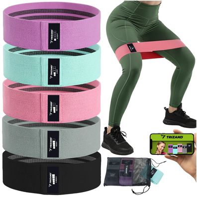Fitnessband Set Trizand 25877 5-teilig Stoff Widerstand 5-35 kg mit Tasche