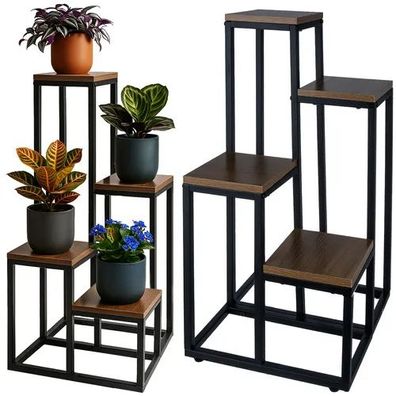 Blumenständer Ruhhy 25997 4 Ebenen Metall Holzoptik schwarz