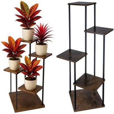 Blumenständer Ruhhy 25998, 5 Ebenen, 107 cm, Metall schwarz Holzoptik