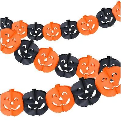 Halloween Girlande Ruhhy Kürbis Papier 3 m orange schwarz Deko zum Aufhängen