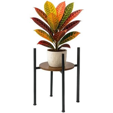 Blumenständer Ruhhy 26049 Metall 40 cm, runde Ablage 25 cm, schwarz Holzoptik