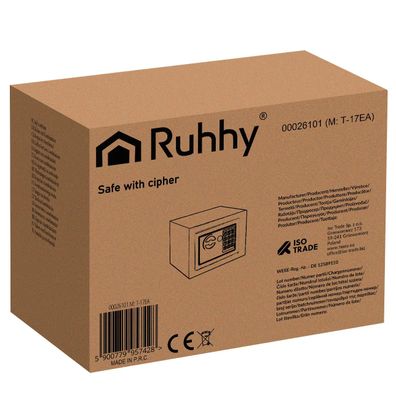 Tresor Ruhhy 26101 elektronisches Zahlenschloss Stahl schwarz 23 x 17 x 17,5 cm