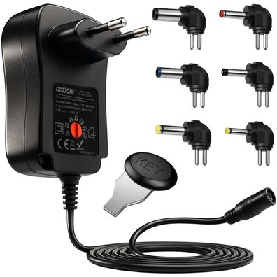 Universal Netzteil Izoxis 26106 3-12 V einstellbar 30 W mit 6 Adapterspitzen USB