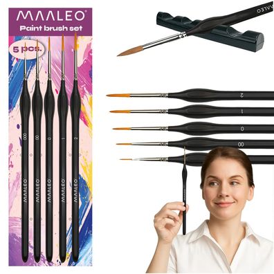 Künstlerpinsel Set MAALEO 26119 5 Stück mit Ständer Nylon Größen 000 bis 2