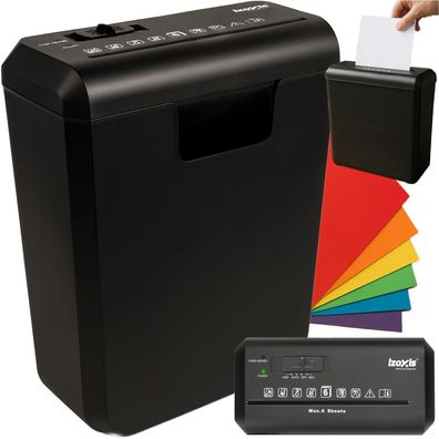 Aktenvernichter IZOXIS 26136 P-2 Streifenschnitt 6 Blatt 10 L Behälter schwarz