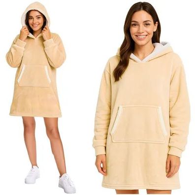 Hoodie-Decke XXL Ruhhy 26146 Kuscheldecke mit Ärmeln und Kapuze, beige