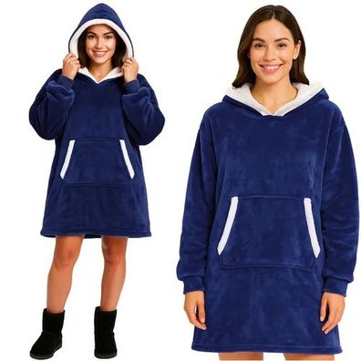 Hoodie Decke XXL Ruhhy Oversize Kapuzenpullover Marineblau 88 x 80 cm