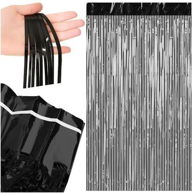 Lametta Vorhang Ruhhy 100x200 cm schwarz selbstklebend Partydeko Fotohintergrund