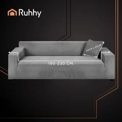Sofabezug Ruhhy 26181 Ecksofa 190-230 cm elastischer Velours dunkelgrau