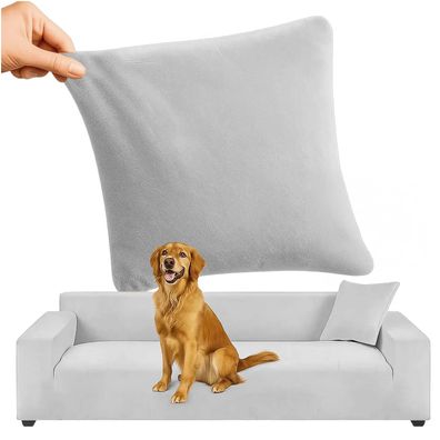 Sofabezug Ecksofa Ruhhy 26182 elastischer Velours 190-230 cm hellgrau