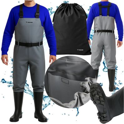 Angel-Wathose Trizand Größe 42, PVC wasserdicht mit Stiefeln und Hosenträgern