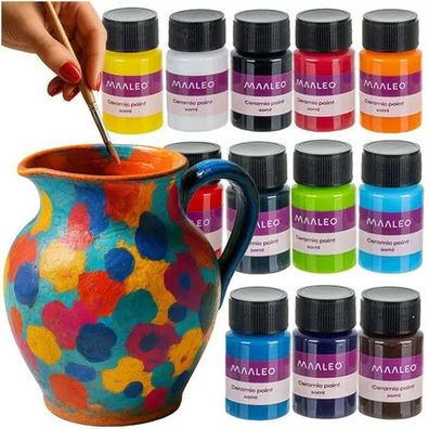 Glas- und Keramikfarben Set Maaleo 26296 mit 12 Farben je 20 ml, ofenfest