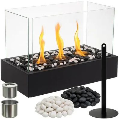 Biokamin Kaminer 26318 Bioethanol 45x30x21 cm mit Glaswänden und Kieselsteinen