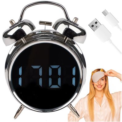 Digitalwecker Izoxis 26337 Retro LED Display Sprachsteuerung Temperatur silber