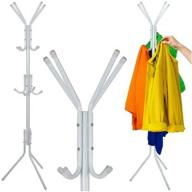 Garderobenstaender Ruhhy 26360 weiss, 170 cm hoch, 3 Hakenebenen aus Metall