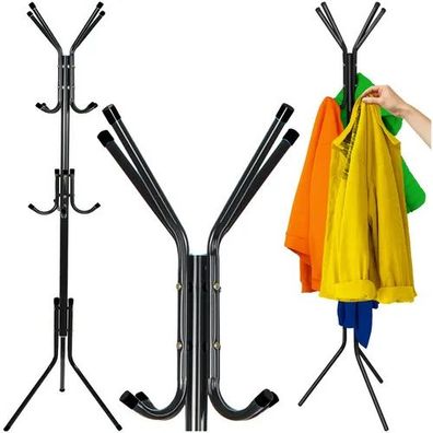 Standgarderobe Ruhhy 170 cm, Metall schwarz, 3 Hängeebenen, bis 20 kg