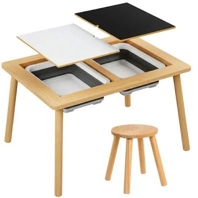 Sensorik-Spieltisch Kruzzel 26366 mit Hocker, Buchenholz, 2 herausnehmbare Wannen
