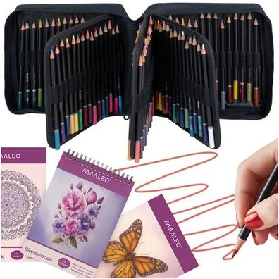 Buntstifte Set MAALEO 120 Farben mit Skizzenbuch und Etui