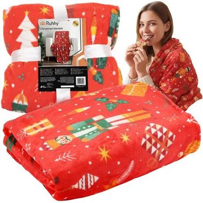 Weihnachtsdecke Ruhhy 26607 Flanell 150x200 cm rot Nussknacker-Motiv