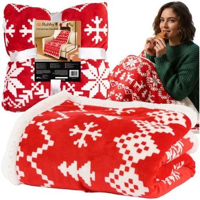 Kuscheldecke Ruhhy Weihnachtsdecke 130x170 cm Polyester wendbar rot weiss