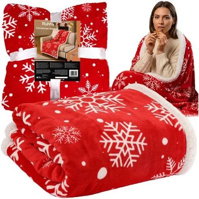 Weihnachtsdecke Ruhhy 130x170 cm doppelseitig rot mit Schneeflocken
