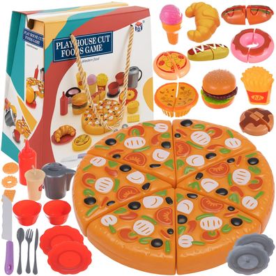 Spielzeug Fast Food Set ISO TRADE 42-teilig mit Klett-Pizza 17 cm und Besteck