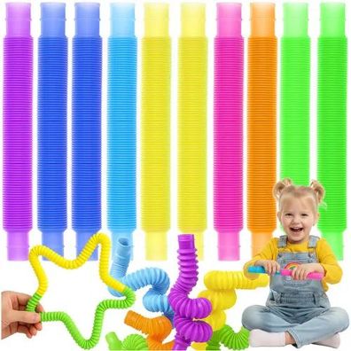 Sensorik Röhren Kruzzel 26693 10er Set Pop Tubes dehnbar 15-51,5 cm mehrfarbig