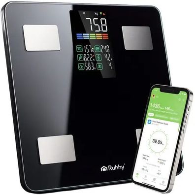 Personenwaage Ruhhy 20675 Körperfettwaage Bluetooth LCD bis 226 kg schwarz