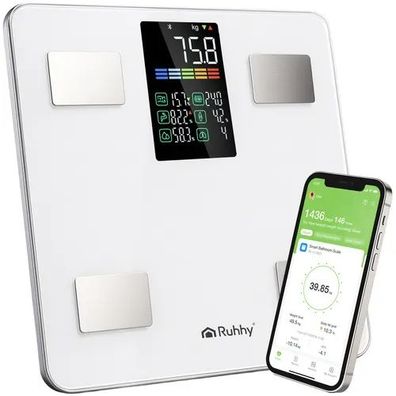 Personenwaage Ruhhy 20676 Körperanalyse Bluetooth bis 226 kg weiß