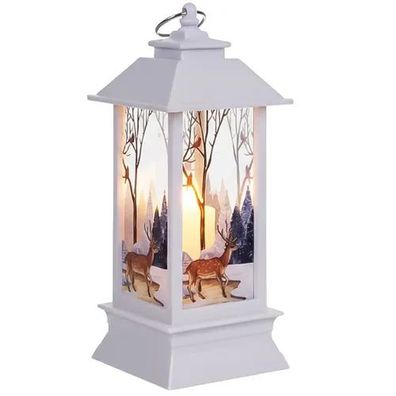 LED Laterne Ruhhy Weihnachtsdeko weiß 12,5 cm batteriebetrieben Winterwald-Motiv