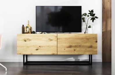 TV-Schrank TV-Board Wohnzimmer Loft Industrial TV Möbel 120cm Matt Eiche artisan Matt