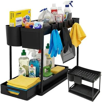 Spülenorganizer Ruhhy 2 Etagen schwarz ausziehbares Küchenregal 40 x 37,5 cm