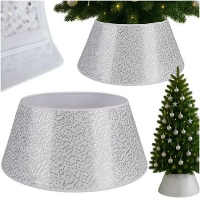 Weihnachtsbaum Ständer Abdeckung Ruhhy 60x22 cm weiß mit silbernen Pailletten