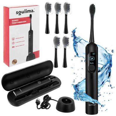 Schallzahnbürste Soulima X800 schwarz, 6 Modi, 6 Aufsätze, IPX7, Reiseetui