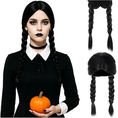 Perücke Soulima 26861 Damen Zöpfe schwarz 55 cm Kunsthaar Kostüm Karneval