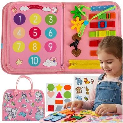 Montessori Busy Board Kruzzel Filzbuch rosa, Einhorn Motiv, ab 3 Jahren