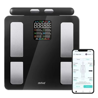 Personenwaage Zortiva Smart Premium Körperfettwaage Bluetooth 8 Elektroden 180 kg