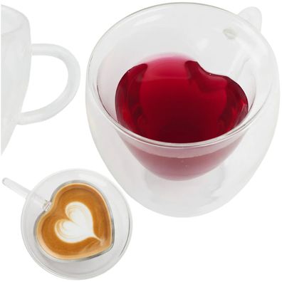 Thermoglas Ruhhy 240 ml doppelwandig Borosilikatglas Herz Innenform mit Henkel