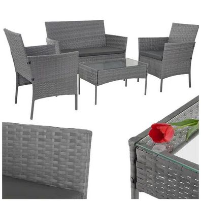 Gartenmöbel Set Gardlov 26907 Rattan Anthrazit 4-teilig Sofa Sessel Glastisch