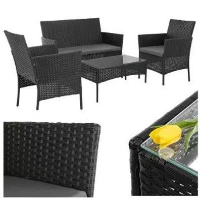 Gartenmöbel-Set Gardlov 26908 Technorattan schwarz 4-teilig mit Glastisch