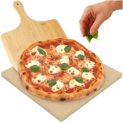 Pizzastein Ruhhy 38x36 cm Cordierit mit Bambusschieber