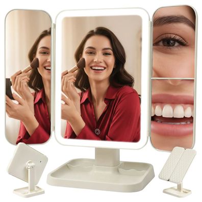 LED Kosmetikspiegel Soulima 26952 klappbar dreiteilig 3000-7000 K Akku USB-C