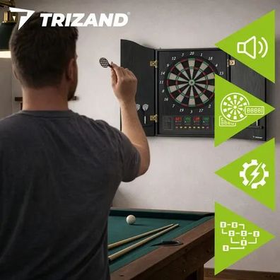Elektronische Dartscheibe Trizand 27046 mit Kabinett, 27 Spiele, 16 Spieler