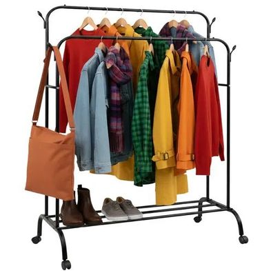 Kleiderstaender Ruhhy 27084 auf Rollen, 2 Stangen, 110x57x150 cm, schwarz