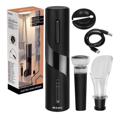 Elektrischer Weinöffner Ruhhy 27312 4-teiliges Set USB-C Akku schwarz