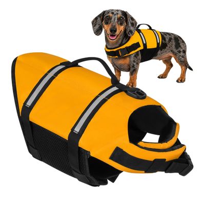 Hundeschwimmweste Purlov Größe M für 7-10 kg Hunde reflektierend mit Haltegriff