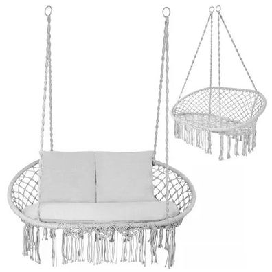 Hängesessel Gardlov Makramee 2-Sitzer grau 126 cm bis 300 kg