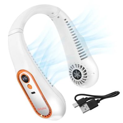 Nackenventilator Ruhhy tragbar mit Digitalanzeige und USB Ladekabel weiß